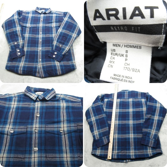 Ariat Shirt Jacket Mens Small Blue Plaid Quilt Lined Insulated Hannoch Retro Fit